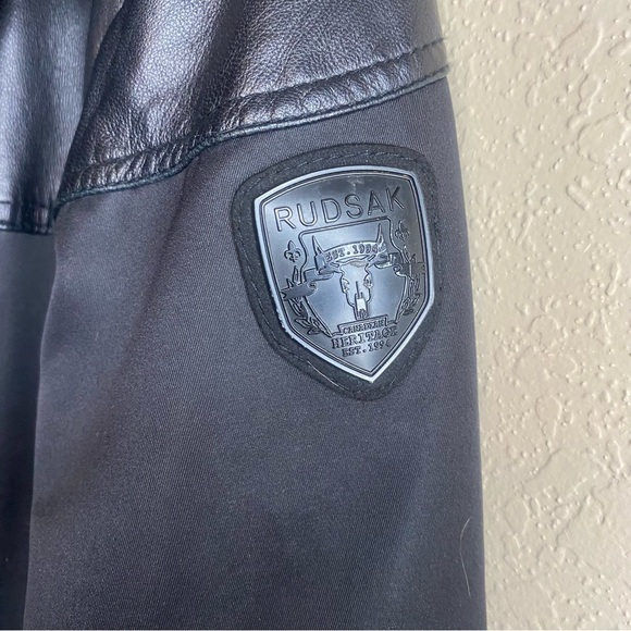 Rudsak Lourdes Long Black Leather Canvas Fall Winter Jacket - Picture 5 of 8